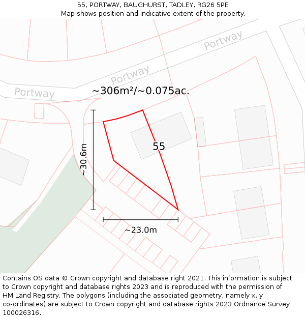 55, PORTWAY, BAUGHURST, TADLEY, RG26 5PE: Plot and title map