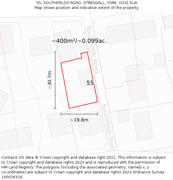 55, SOUTHFIELDS ROAD, STRENSALL, YORK, YO32 5UA: Plot and title map
