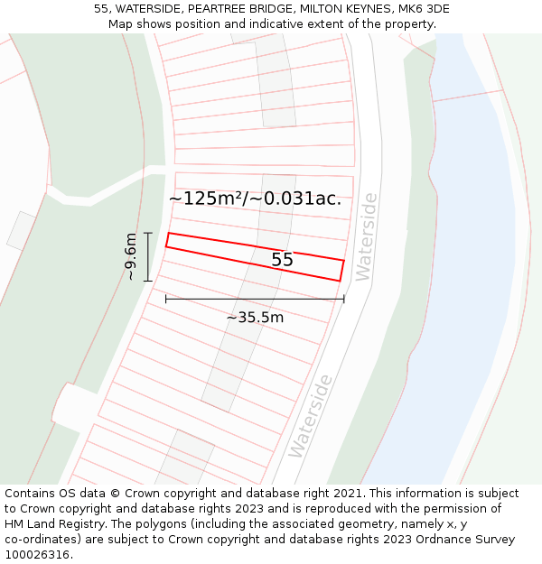 55, WATERSIDE, PEARTREE BRIDGE, MILTON KEYNES, MK6 3DE: Plot and title map