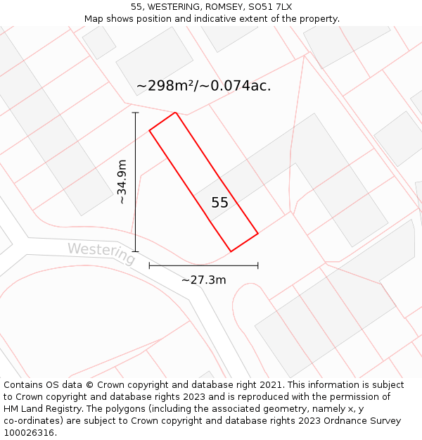 55, WESTERING, ROMSEY, SO51 7LX: Plot and title map