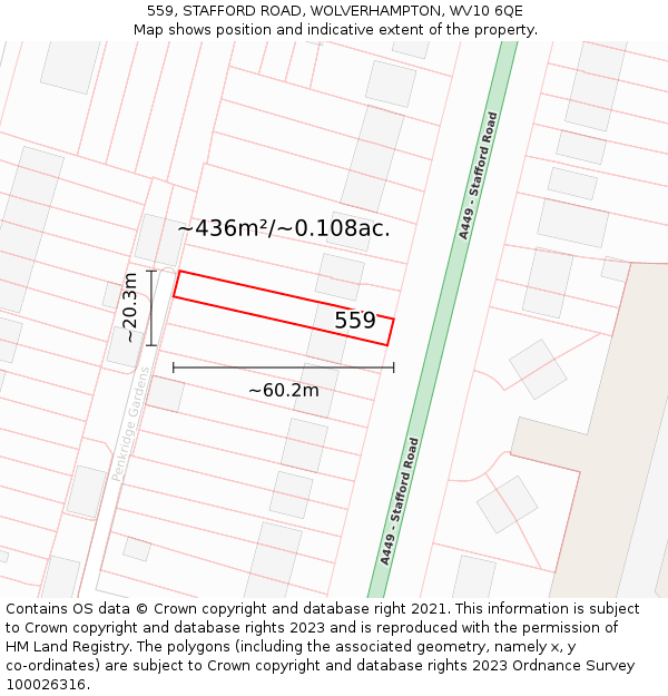 559, STAFFORD ROAD, WOLVERHAMPTON, WV10 6QE: Plot and title map