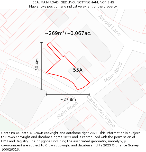 55A, MAIN ROAD, GEDLING, NOTTINGHAM, NG4 3HS: Plot and title map