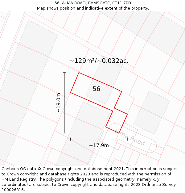 56, ALMA ROAD, RAMSGATE, CT11 7PB: Plot and title map