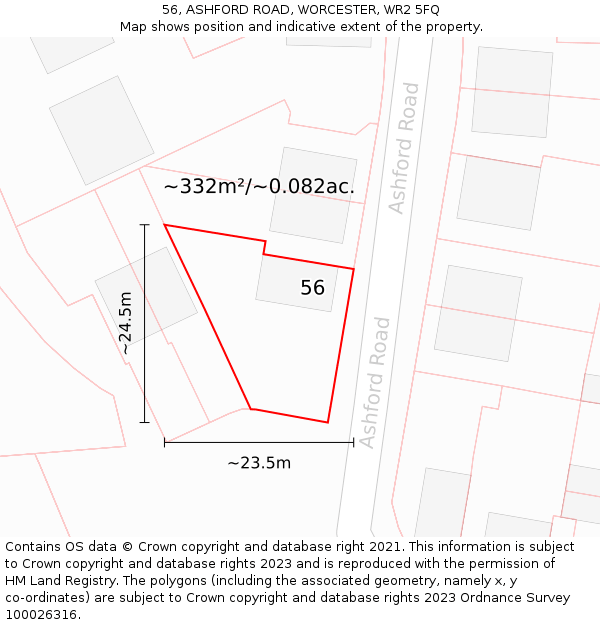 56, ASHFORD ROAD, WORCESTER, WR2 5FQ: Plot and title map