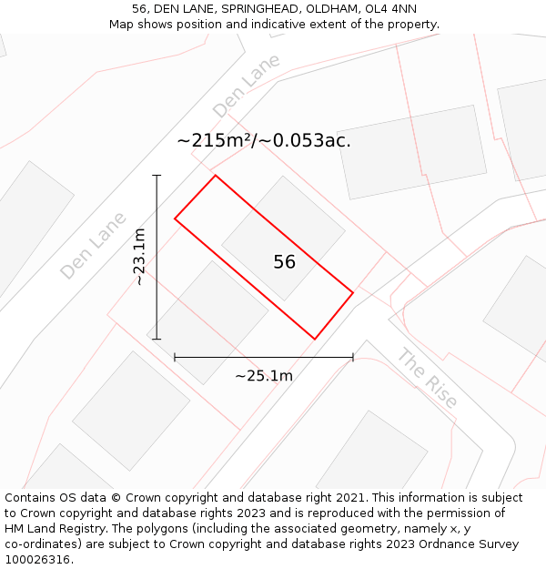 56, DEN LANE, SPRINGHEAD, OLDHAM, OL4 4NN: Plot and title map