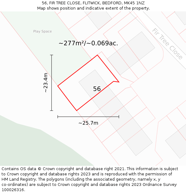 56, FIR TREE CLOSE, FLITWICK, BEDFORD, MK45 1NZ: Plot and title map