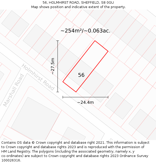 56, HOLMHIRST ROAD, SHEFFIELD, S8 0GU: Plot and title map