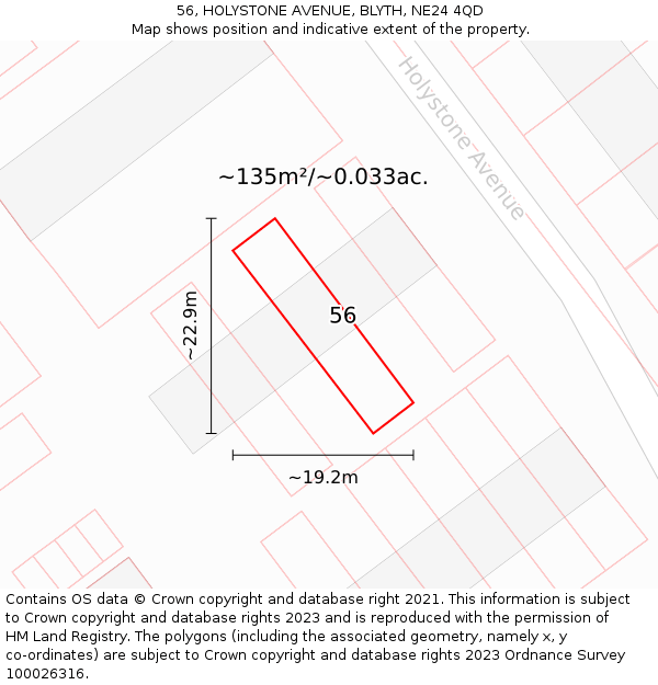56, HOLYSTONE AVENUE, BLYTH, NE24 4QD: Plot and title map
