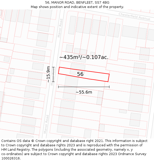 56, MANOR ROAD, BENFLEET, SS7 4BG: Plot and title map