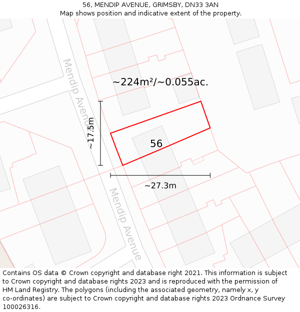 56, MENDIP AVENUE, GRIMSBY, DN33 3AN: Plot and title map