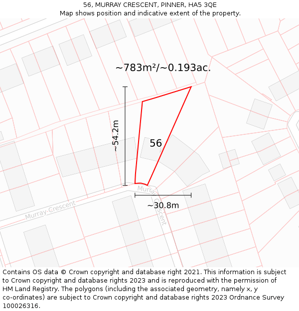 56, MURRAY CRESCENT, PINNER, HA5 3QE: Plot and title map