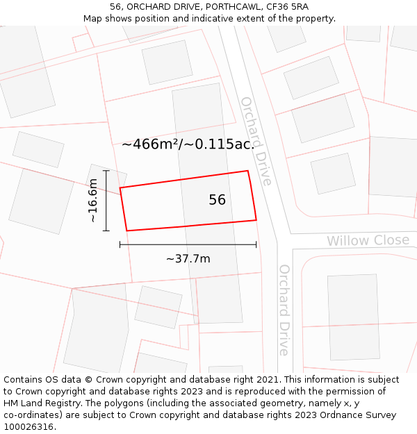 56, ORCHARD DRIVE, PORTHCAWL, CF36 5RA: Plot and title map