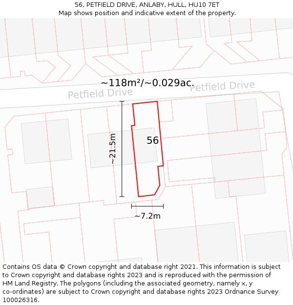 56, PETFIELD DRIVE, ANLABY, HULL, HU10 7ET: Plot and title map