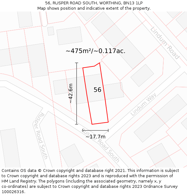 56, RUSPER ROAD SOUTH, WORTHING, BN13 1LP: Plot and title map