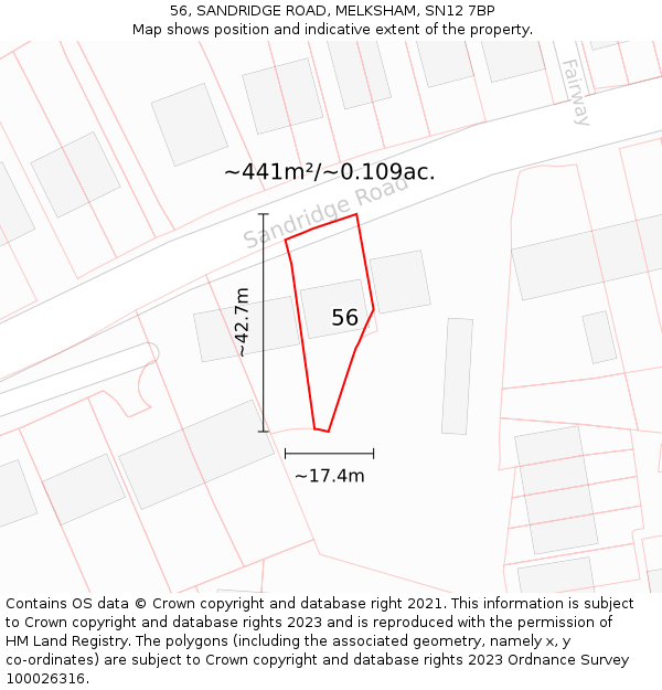 56, SANDRIDGE ROAD, MELKSHAM, SN12 7BP: Plot and title map