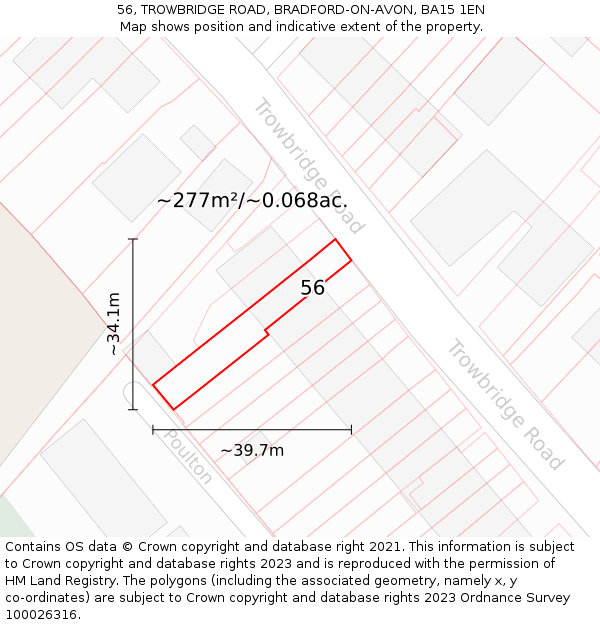 56, TROWBRIDGE ROAD, BRADFORD-ON-AVON, BA15 1EN: Plot and title map