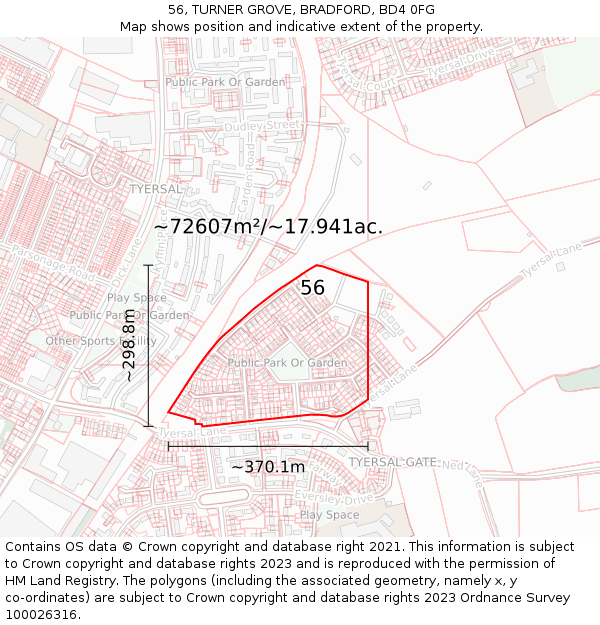 56, TURNER GROVE, BRADFORD, BD4 0FG: Plot and title map
