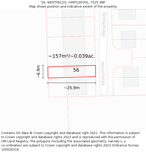 56, WESTFIELDS, HARTLEPOOL, TS25 4BF: Plot and title map