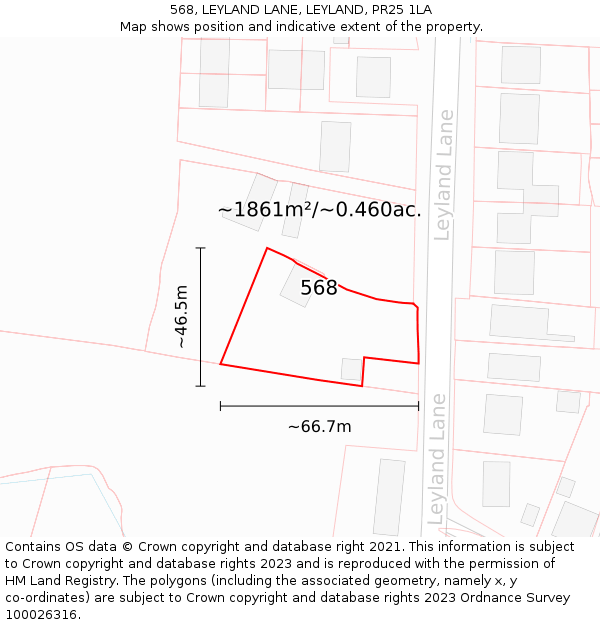 568, LEYLAND LANE, LEYLAND, PR25 1LA: Plot and title map