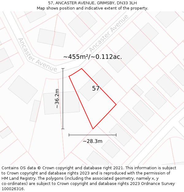 57, ANCASTER AVENUE, GRIMSBY, DN33 3LH: Plot and title map