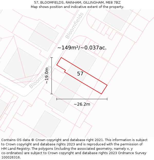 57, BLOOMFIELDS, RAINHAM, GILLINGHAM, ME8 7BZ: Plot and title map