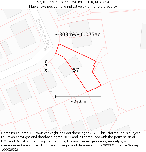 57, BURNSIDE DRIVE, MANCHESTER, M19 2NA: Plot and title map