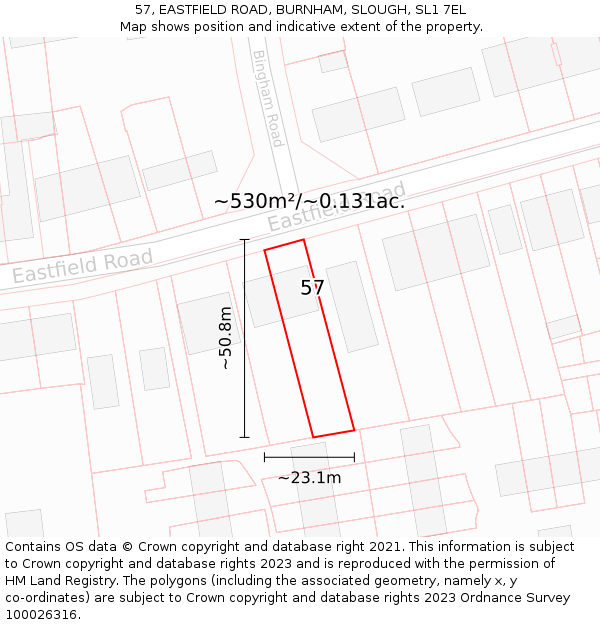 57, EASTFIELD ROAD, BURNHAM, SLOUGH, SL1 7EL: Plot and title map