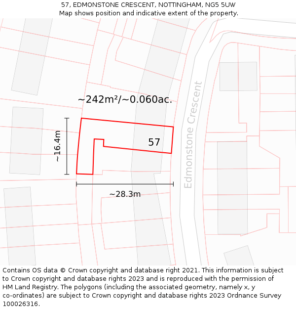 57, EDMONSTONE CRESCENT, NOTTINGHAM, NG5 5UW: Plot and title map