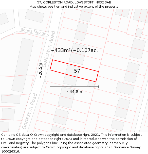 57, GORLESTON ROAD, LOWESTOFT, NR32 3AB: Plot and title map