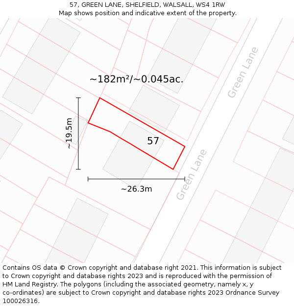 57, GREEN LANE, SHELFIELD, WALSALL, WS4 1RW: Plot and title map