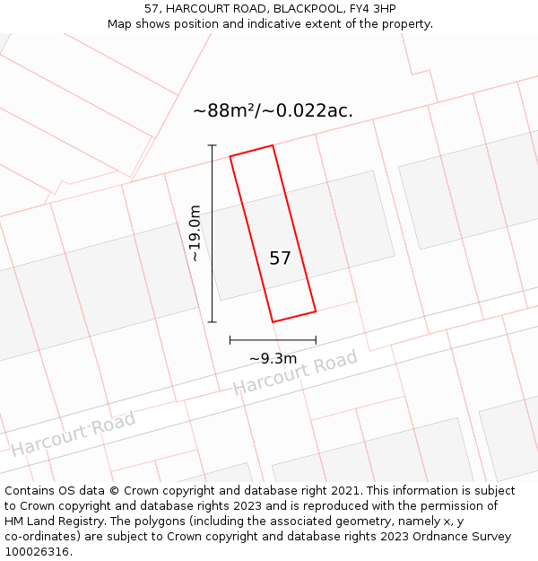 57, HARCOURT ROAD, BLACKPOOL, FY4 3HP: Plot and title map