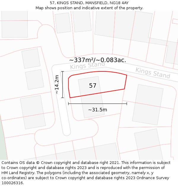 57, KINGS STAND, MANSFIELD, NG18 4AY: Plot and title map