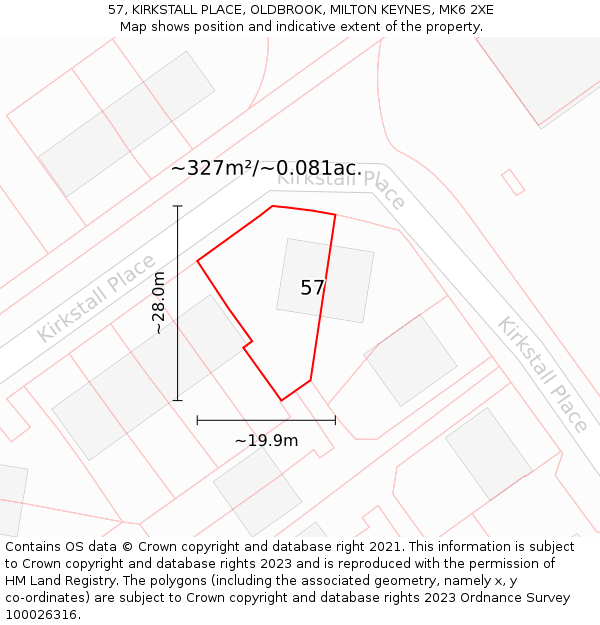 57, KIRKSTALL PLACE, OLDBROOK, MILTON KEYNES, MK6 2XE: Plot and title map