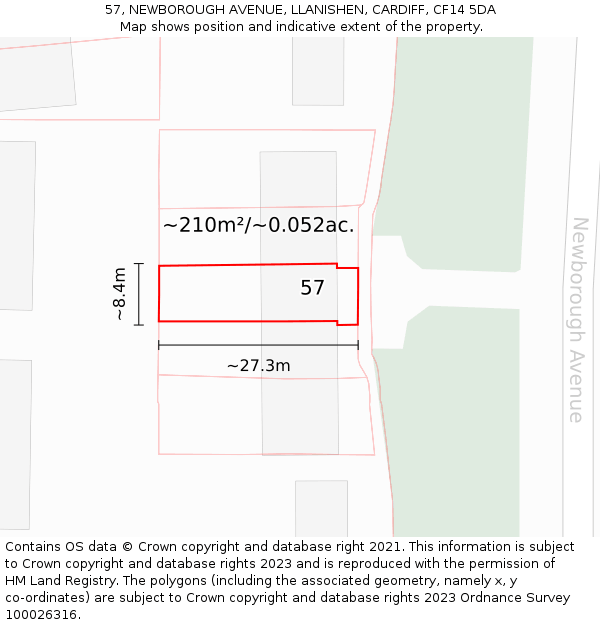 57, NEWBOROUGH AVENUE, LLANISHEN, CARDIFF, CF14 5DA: Plot and title map