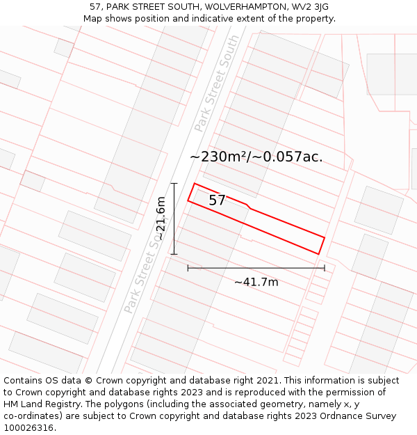 57, PARK STREET SOUTH, WOLVERHAMPTON, WV2 3JG: Plot and title map