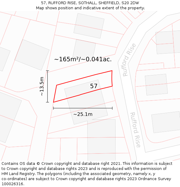 57, RUFFORD RISE, SOTHALL, SHEFFIELD, S20 2DW: Plot and title map