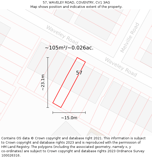 57, WAVELEY ROAD, COVENTRY, CV1 3AG: Plot and title map