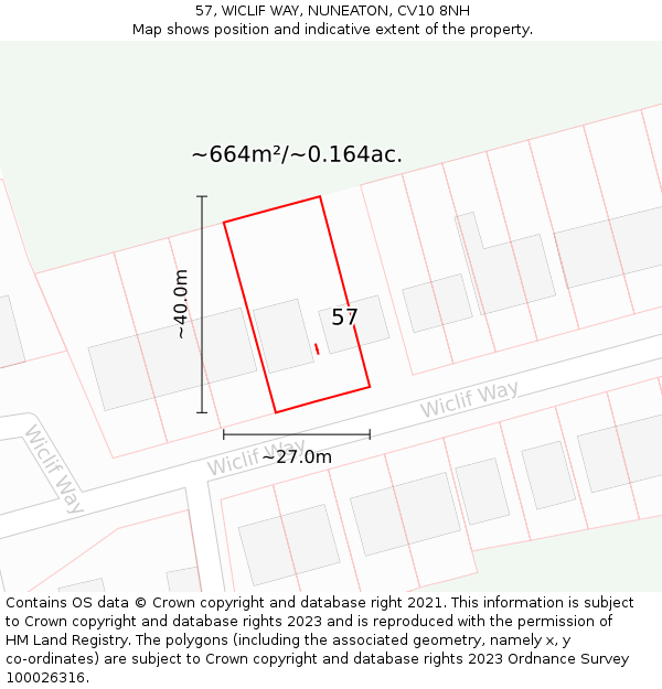 57, WICLIF WAY, NUNEATON, CV10 8NH: Plot and title map
