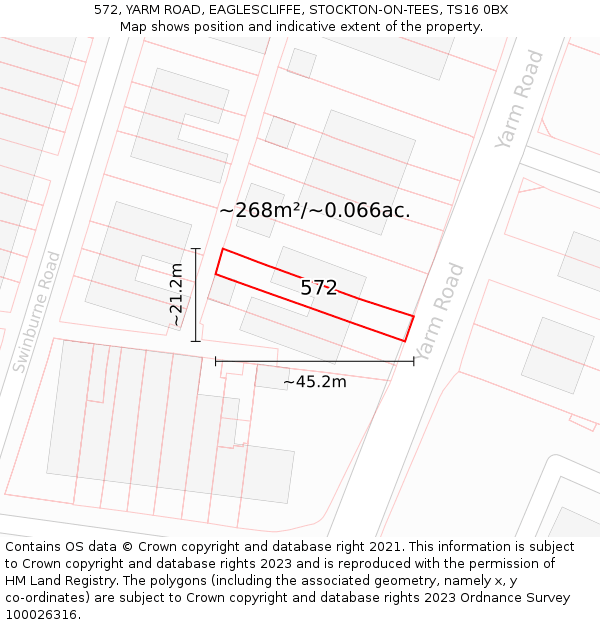 572, YARM ROAD, EAGLESCLIFFE, STOCKTON-ON-TEES, TS16 0BX: Plot and title map