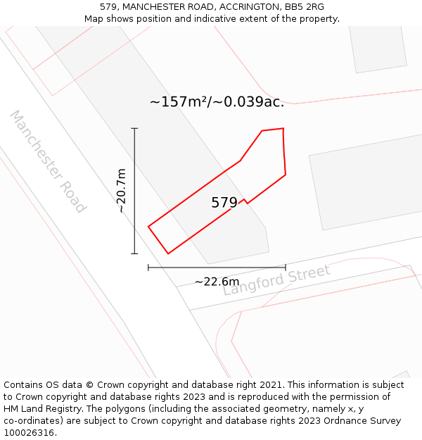 579, MANCHESTER ROAD, ACCRINGTON, BB5 2RG: Plot and title map