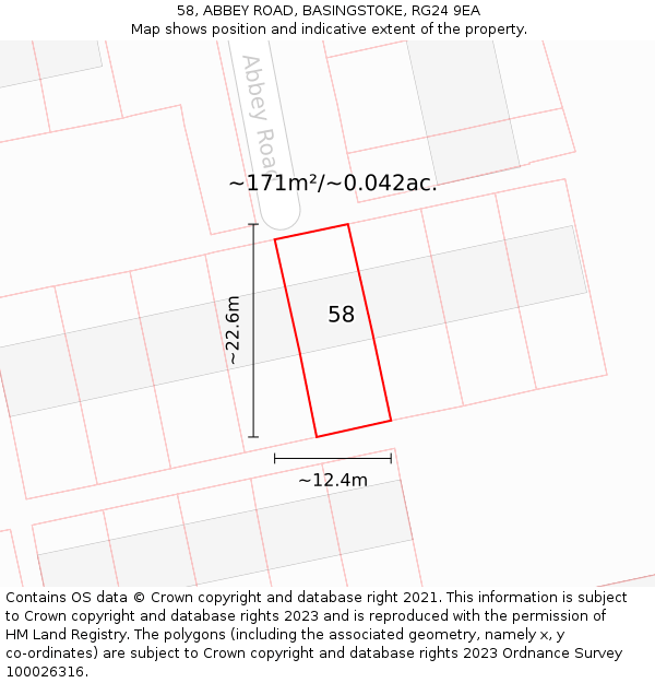 58, ABBEY ROAD, BASINGSTOKE, RG24 9EA: Plot and title map