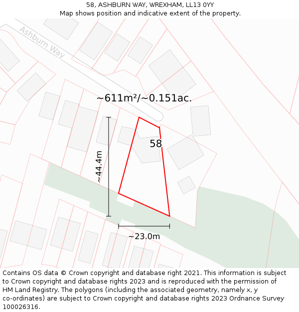 58, ASHBURN WAY, WREXHAM, LL13 0YY: Plot and title map