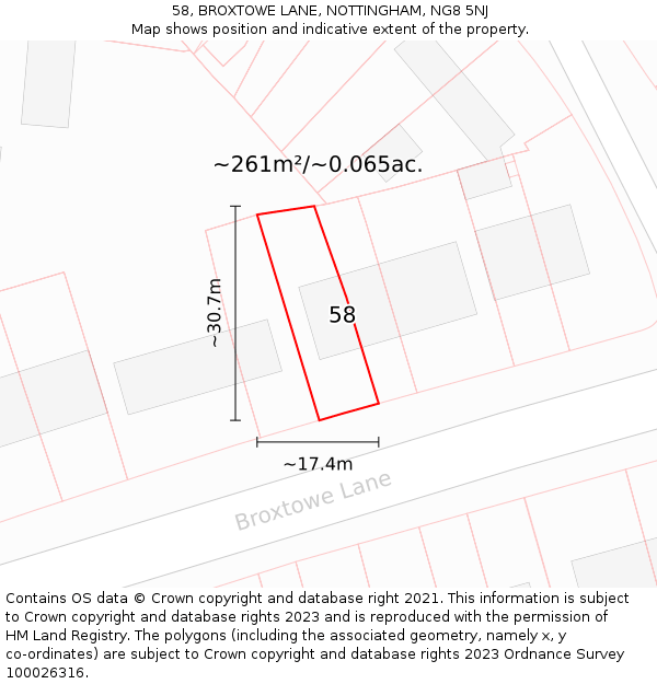 58, BROXTOWE LANE, NOTTINGHAM, NG8 5NJ: Plot and title map