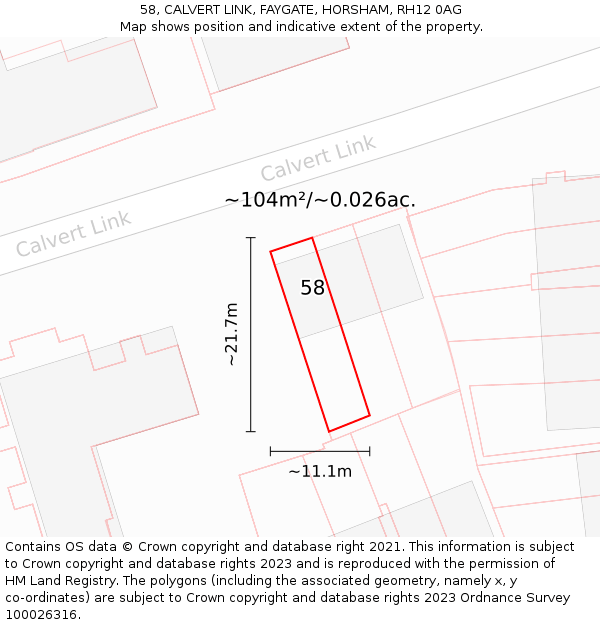 58, CALVERT LINK, FAYGATE, HORSHAM, RH12 0AG: Plot and title map