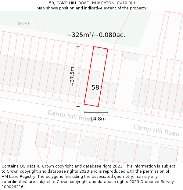 58, CAMP HILL ROAD, NUNEATON, CV10 0JH: Plot and title map
