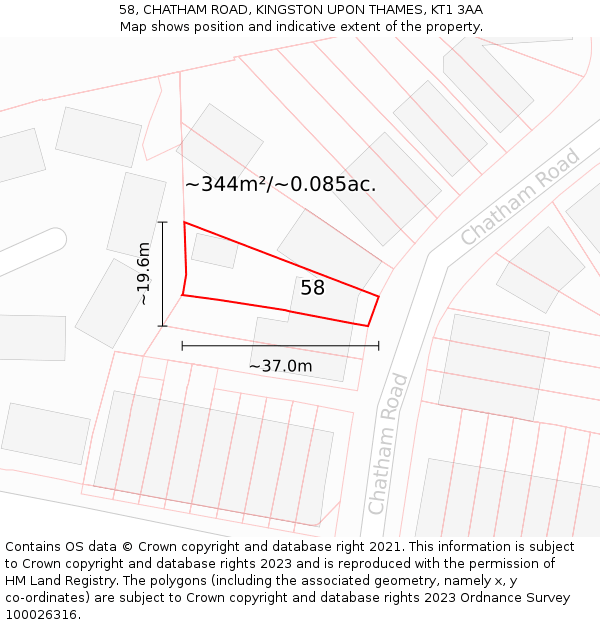 58, CHATHAM ROAD, KINGSTON UPON THAMES, KT1 3AA: Plot and title map