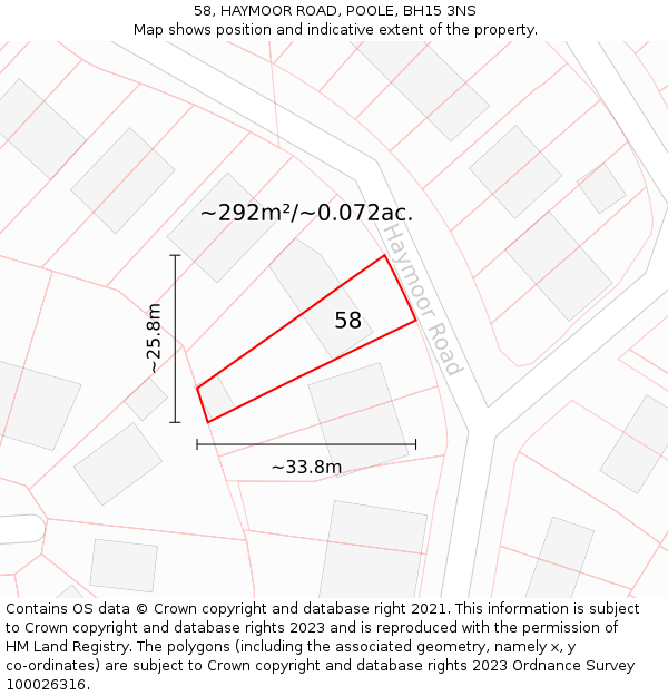 58, HAYMOOR ROAD, POOLE, BH15 3NS: Plot and title map