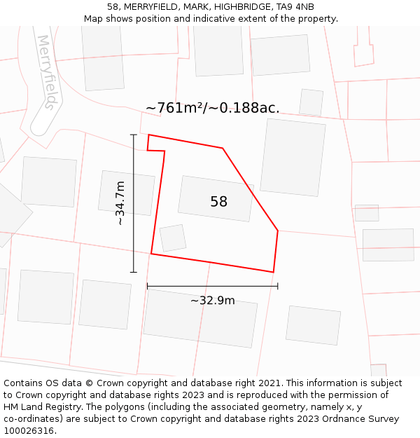 58, MERRYFIELD, MARK, HIGHBRIDGE, TA9 4NB: Plot and title map