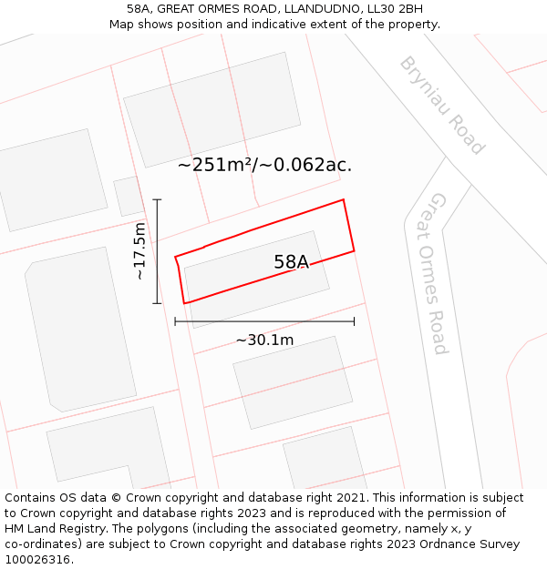 58A, GREAT ORMES ROAD, LLANDUDNO, LL30 2BH: Plot and title map