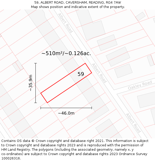 59, ALBERT ROAD, CAVERSHAM, READING, RG4 7AW: Plot and title map